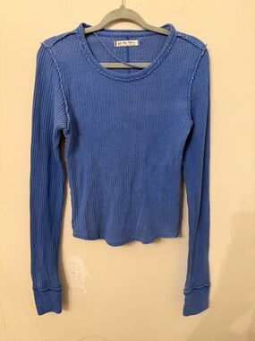 We The Free Royal Blue Waffle Long Sleeve Top